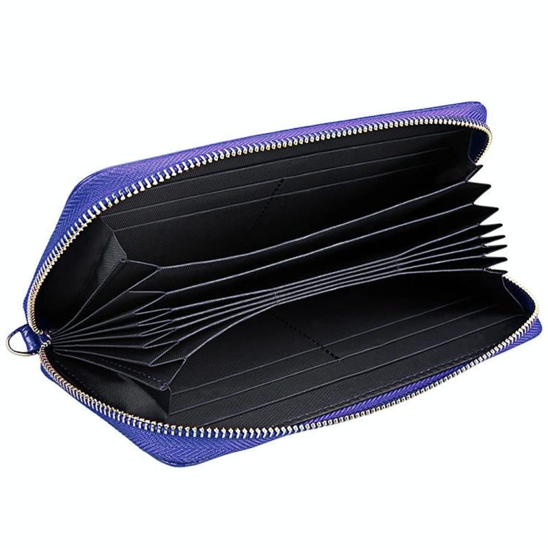 Leather Rfid Card Holder Wallet with Hand Strap - Magenta