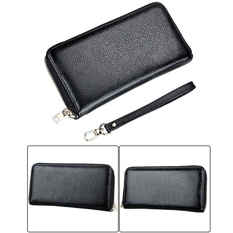 Leather Rfid Card Holder Wallet with Hand Strap - Magenta