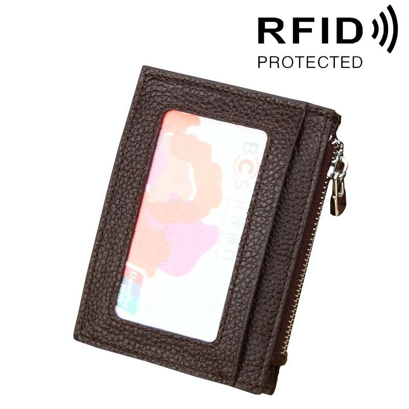 Leather Rfid Blocking Card Holder Wallet - 11x8x1.5cm - Magenta