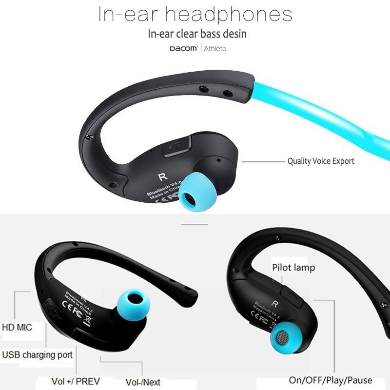 Red Dacom Athlete Bluetooth Earphones with Mic - Sport Running Stereo