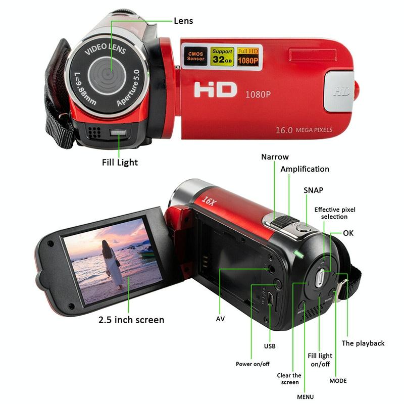 16Mp Hd Digital Camera With 16X Zoom For Home And Travel - Red