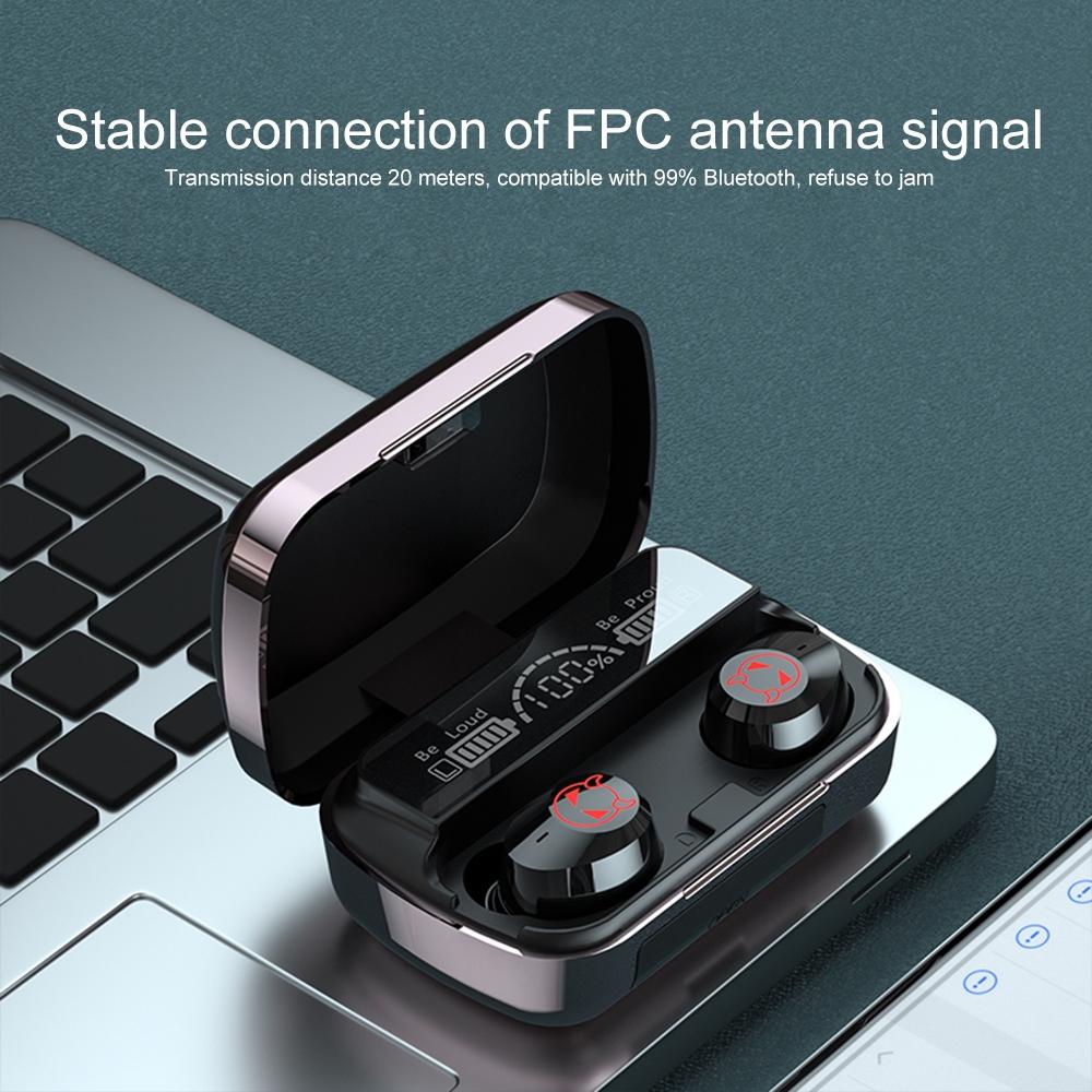 Intelligent Noise Reduction Bluetooth Earphones with Touch Control and Battery Display - Red