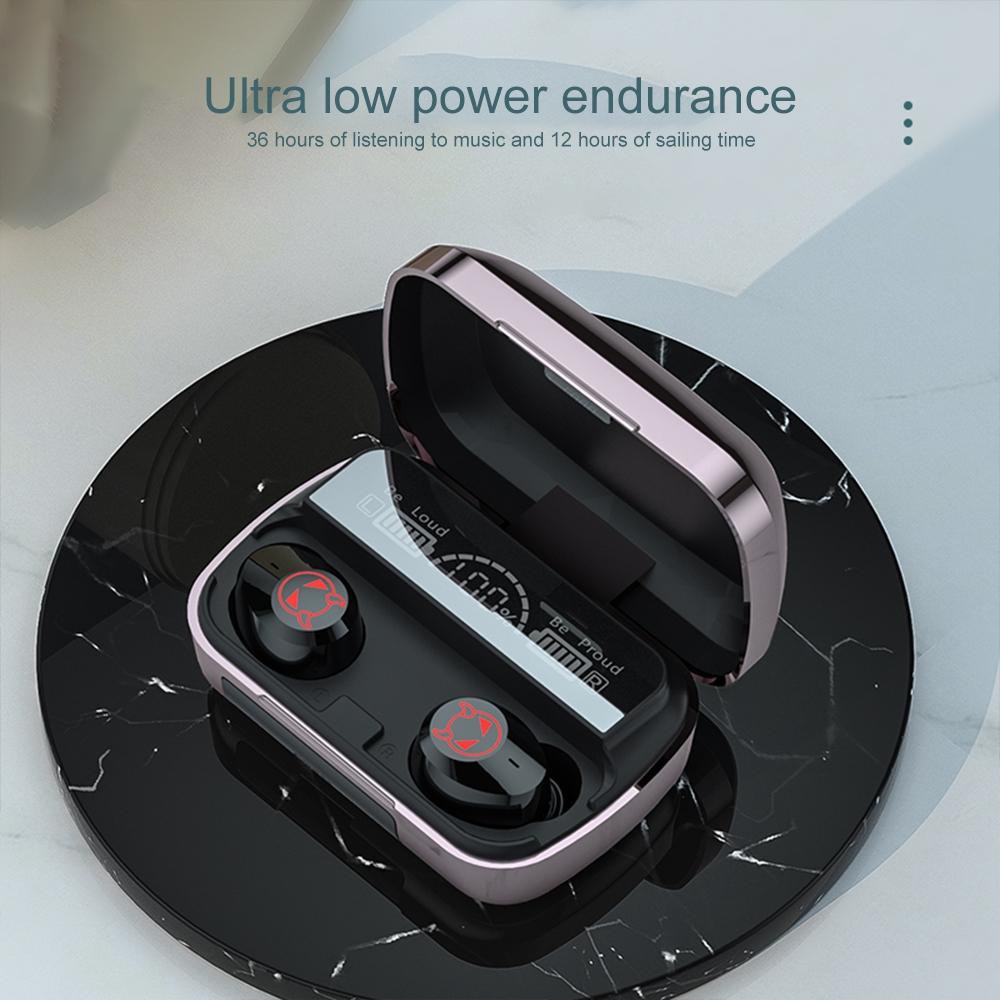 Intelligent Noise Reduction Bluetooth Earphones with Touch Control and Battery Display - Red