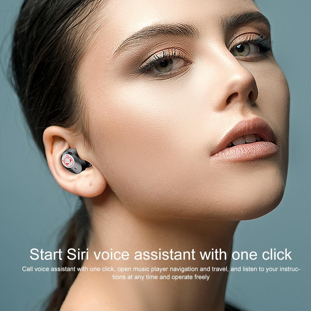 Intelligent Noise Reduction Bluetooth Earphones with Touch Control and Battery Display - Red