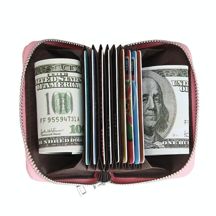 Anti-magnetic Rfid Leather Zip Wallet - Zipper Closure - Red
