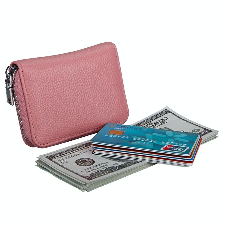 Anti-magnetic Rfid Leather Zip Wallet - Zipper Closure - Red