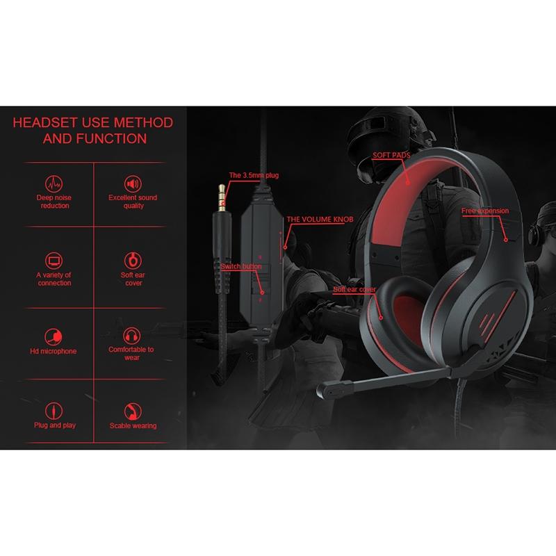 3.5Mm Noise-Canceling Gaming Headset With Retractable Mic - Black Red