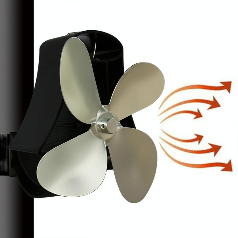 4-Blade Heat Powered Fireplace Stove Fan - Aluminum - Rose Red