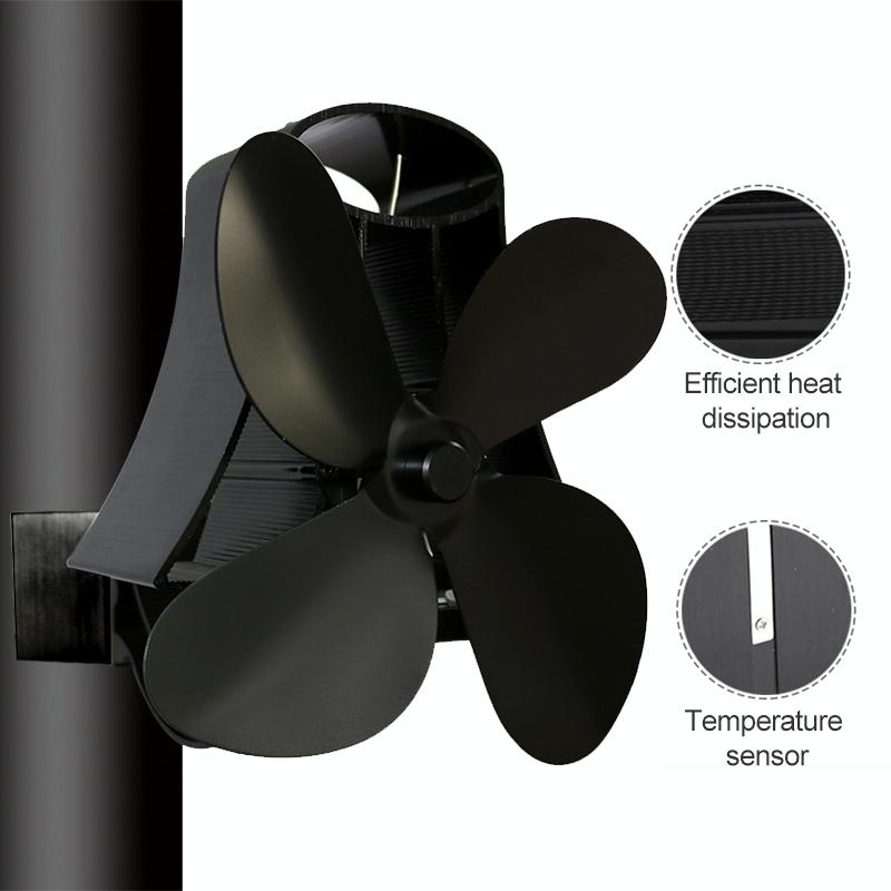 4-Blade Heat Powered Fireplace Stove Fan - Aluminum - Rose Red