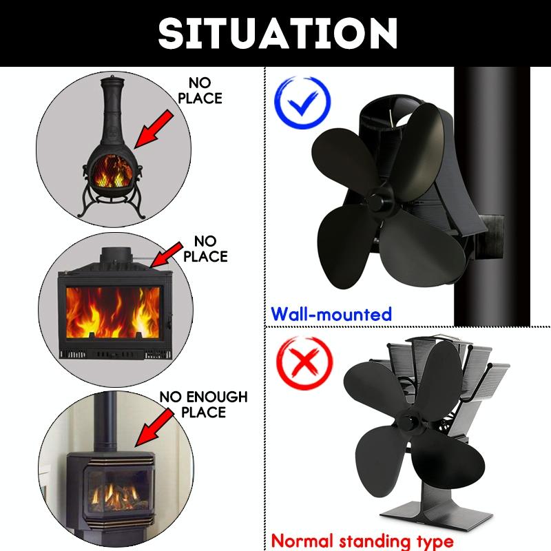 4-Blade Heat Powered Fireplace Stove Fan - Aluminum - Rose Red