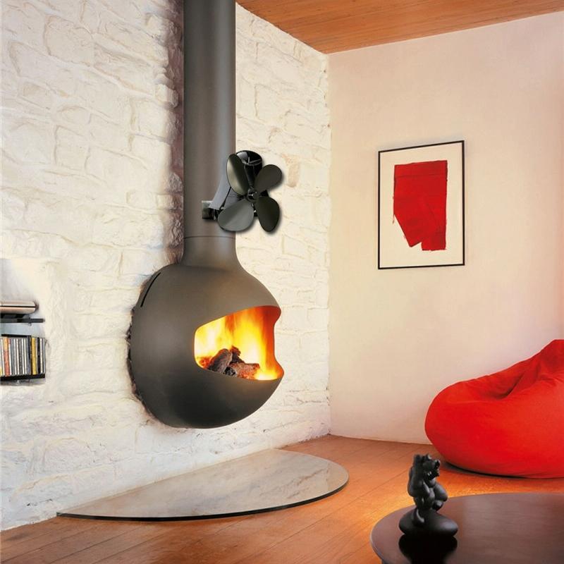 4-Blade Heat Powered Fireplace Stove Fan - Aluminum - Rose Red