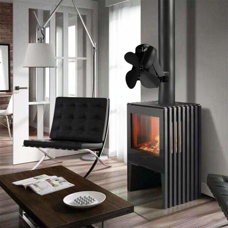 4-Blade Heat Powered Fireplace Stove Fan - Aluminum - Rose Red
