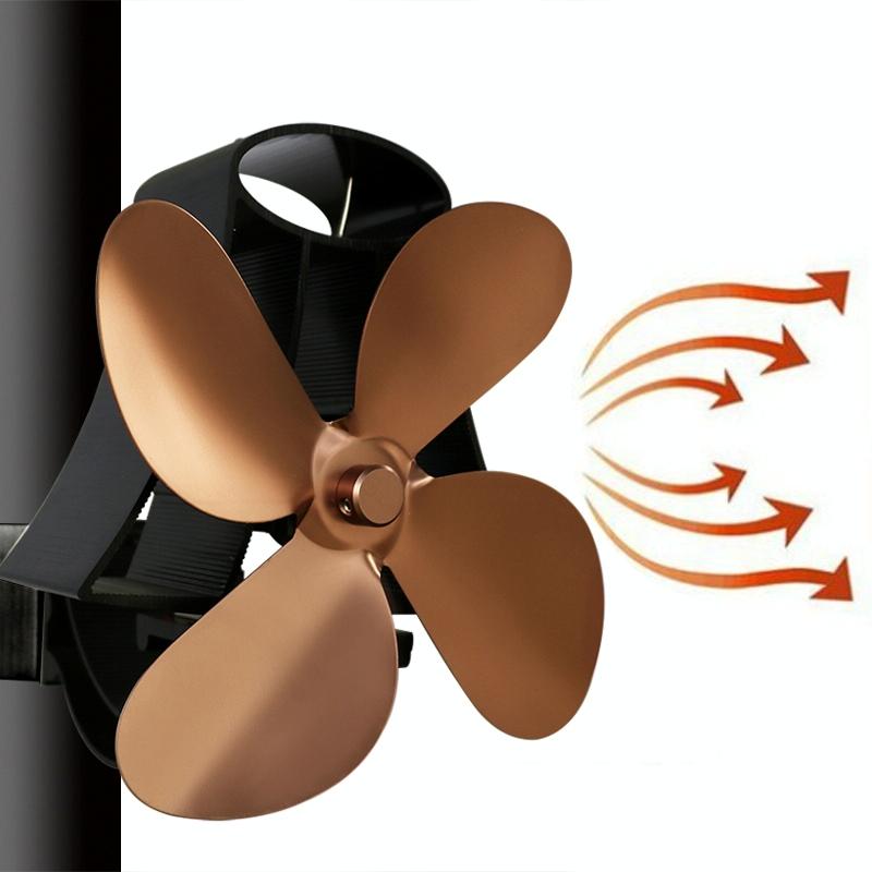 4-Blade Heat Powered Fireplace Stove Fan - Aluminum - Rose Red