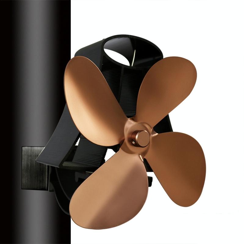 4-Blade Heat Powered Fireplace Stove Fan - Aluminum - Rose Red