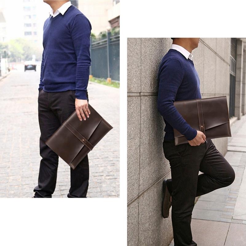 13.3 Inch Genuine Leather Laptop Bag With Power Adapter And Cable Winder - Rufous