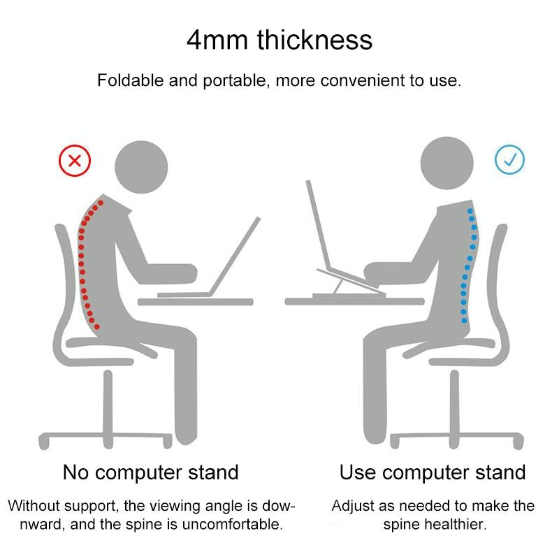 Adjustable Laptop Stand - Portable Folding Height Increase Heat Dissipation - Silver