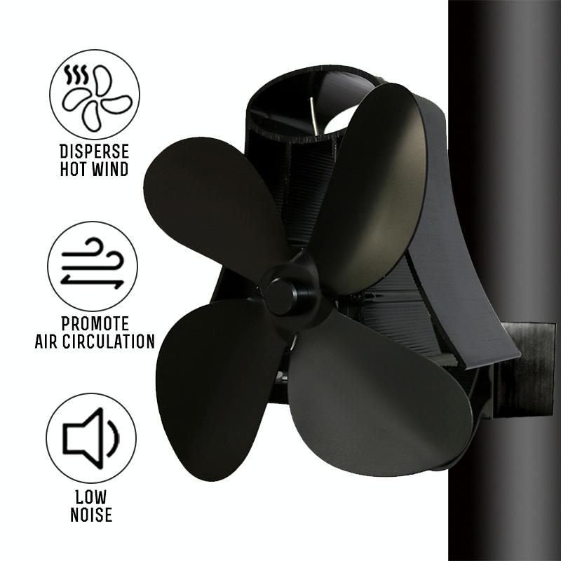 4-Blade Heat Powered Fireplace Stove Fan - Aluminum - Bronze