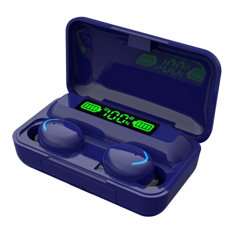 Macaron Bluetooth Earphones with Led Display and Noise Reduction - Baby Blue