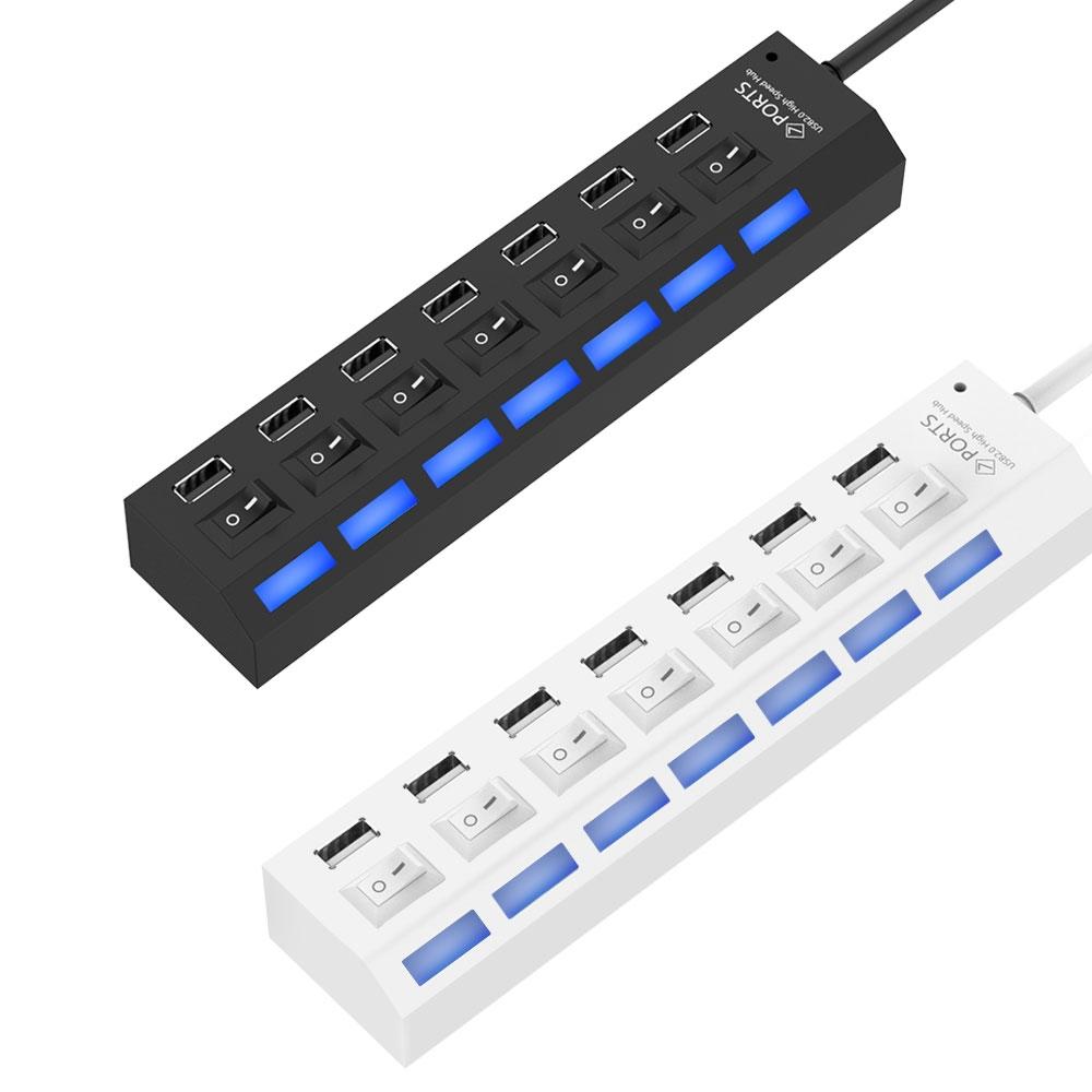 7-Port Usb Hub With High Speed 480Mbps On / Off Switch & 7 Leds - White