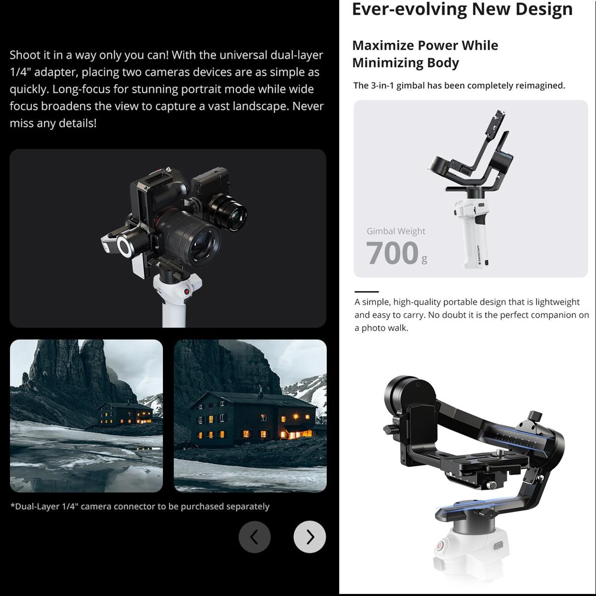 Aircross S 3 Axis Foldable Handheld Gimbal Stabilizer For Dslr Cameras And Smart Phone White