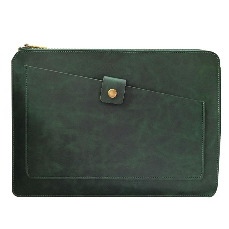 Premium Leather Business Laptop / Tablet Zipper Bag - Universal Fit - Brown