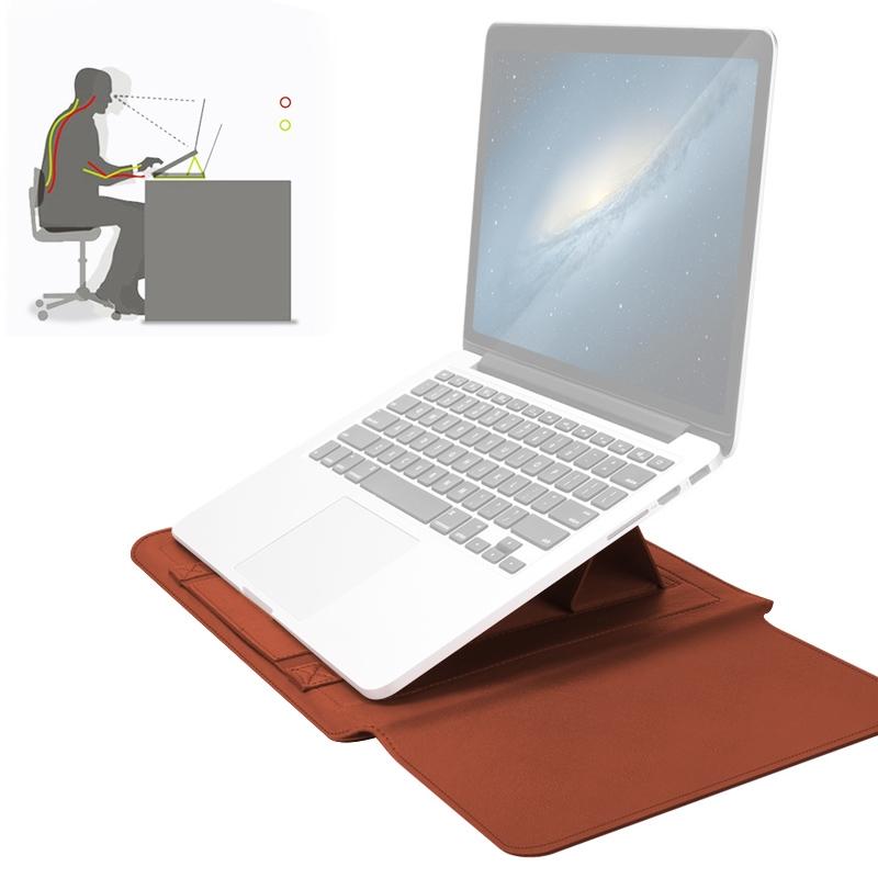 Universal 4-In-1 Laptop Bag Set Waterproof Pu Leather Handle Stand Pen Holder Winders Mouse & Charger Bags - 13 / 14 Inch - Brown
