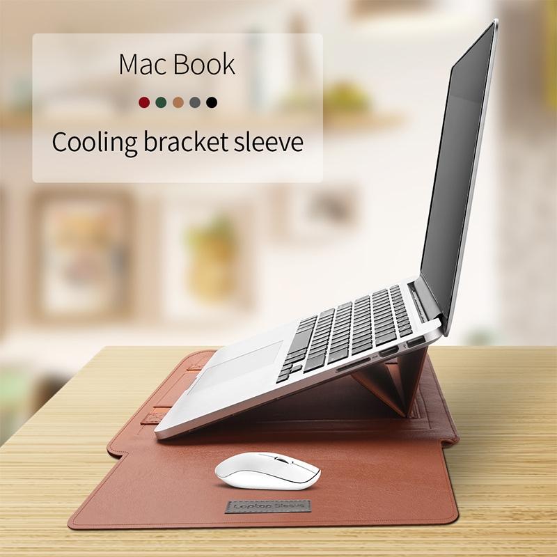 Universal 4-In-1 Laptop Bag Set Waterproof Pu Leather Handle Stand Pen Holder Winders Mouse & Charger Bags - 13 / 14 Inch - Brown