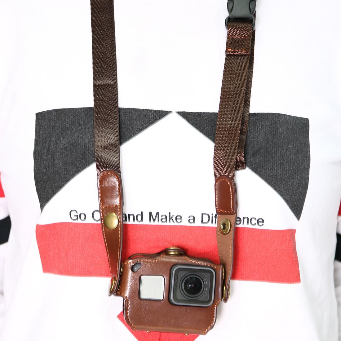 Leather Housing Case with Neck Strap and Buttons for Gopro Hero7 / 6 / 5 - Black - Brown