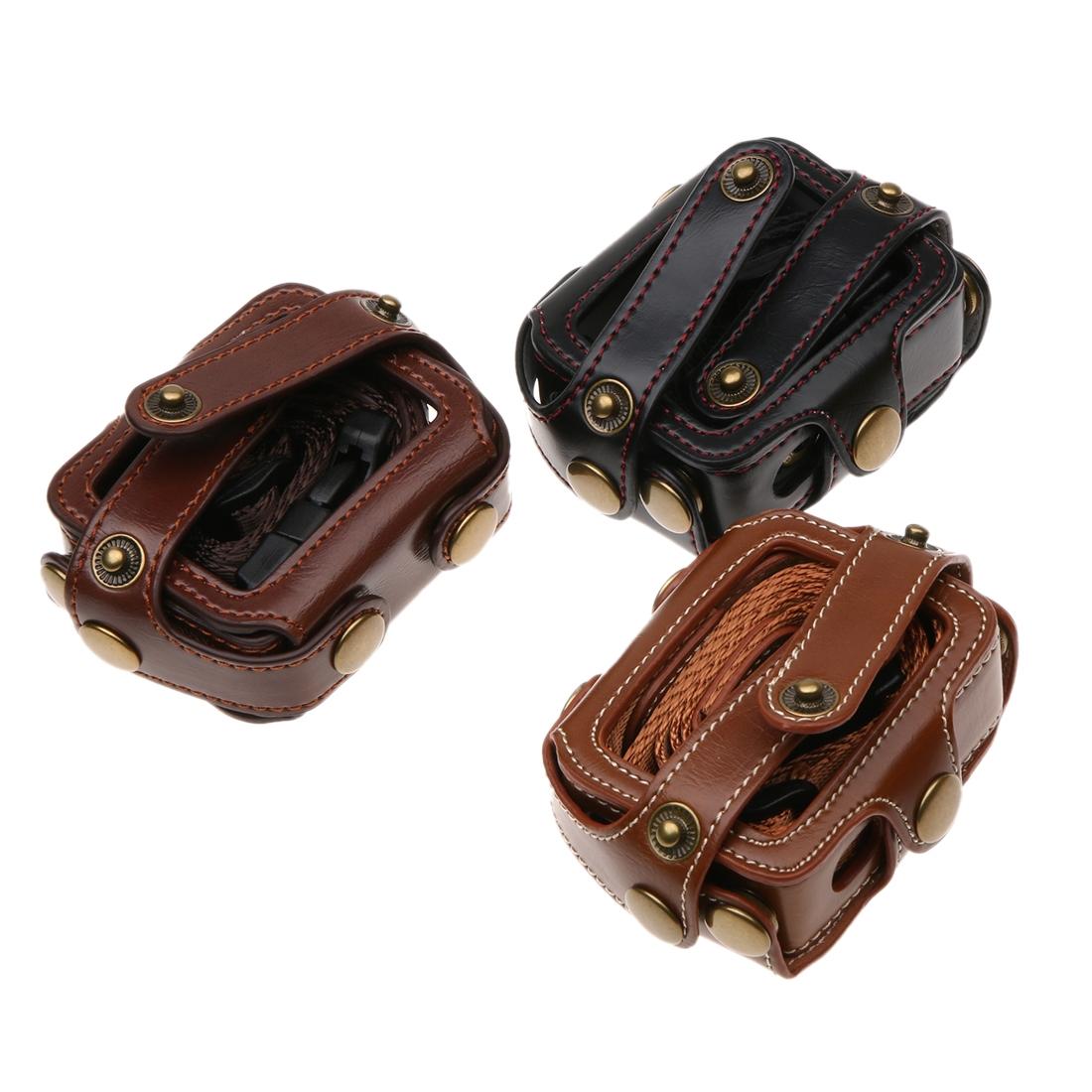 Leather Housing Case with Neck Strap and Buttons for Gopro Hero7 / 6 / 5 - Black - Brown