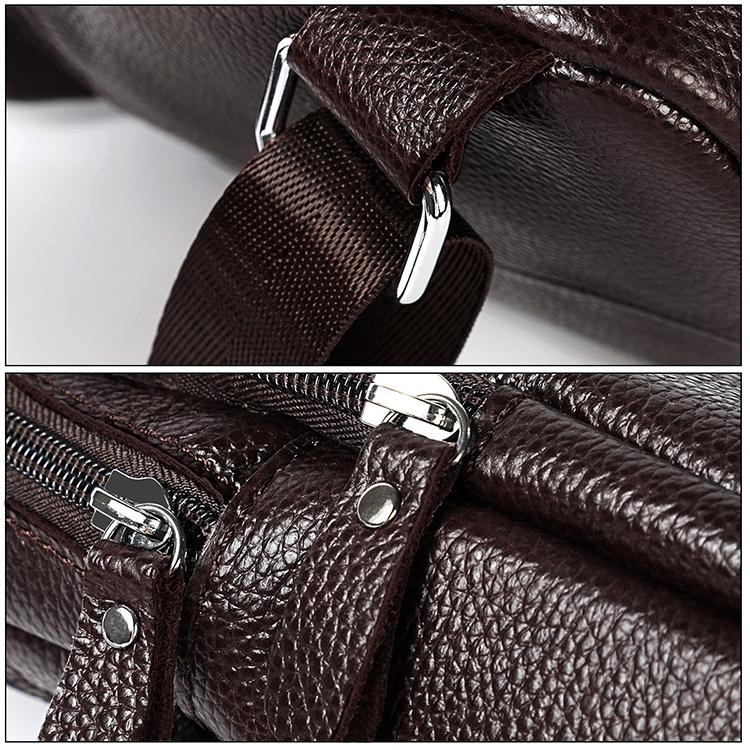 Men Litchi Texture Full Grain Cowhide Crossbody Bag - Brown