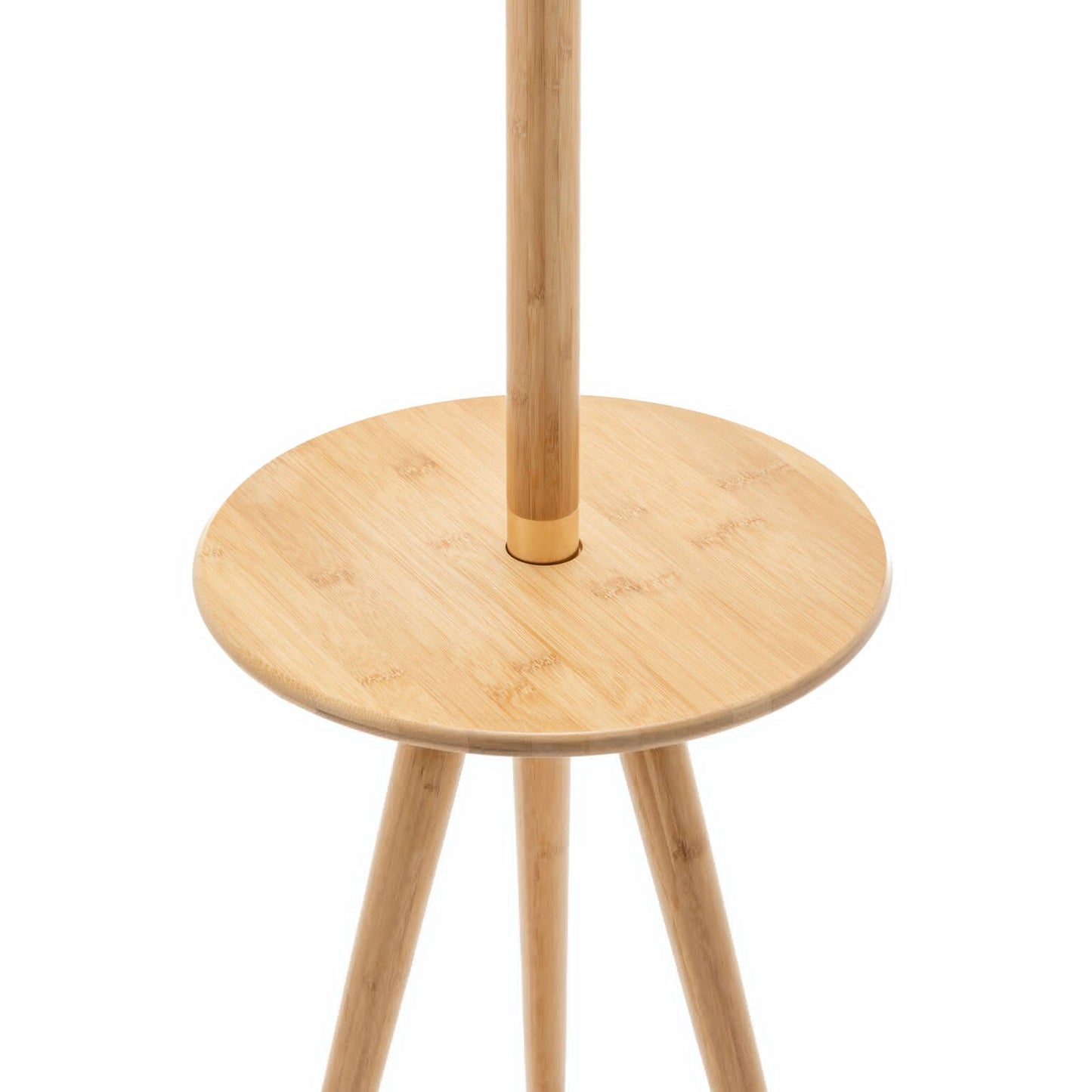 165cm Adjustable Bamboo Tripod Floor Lamp Light with Linen Shade & Built-In Table