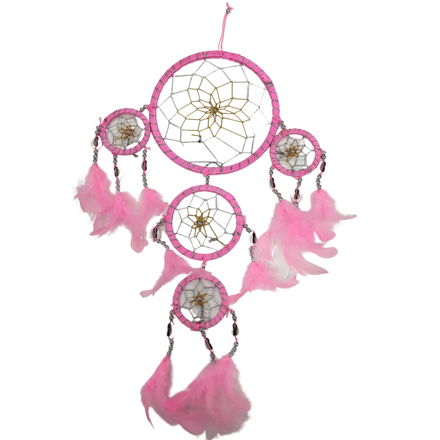 DREAM CATCHER Ornament Beads Beautiful with Natural Feathers 45cm - Pink