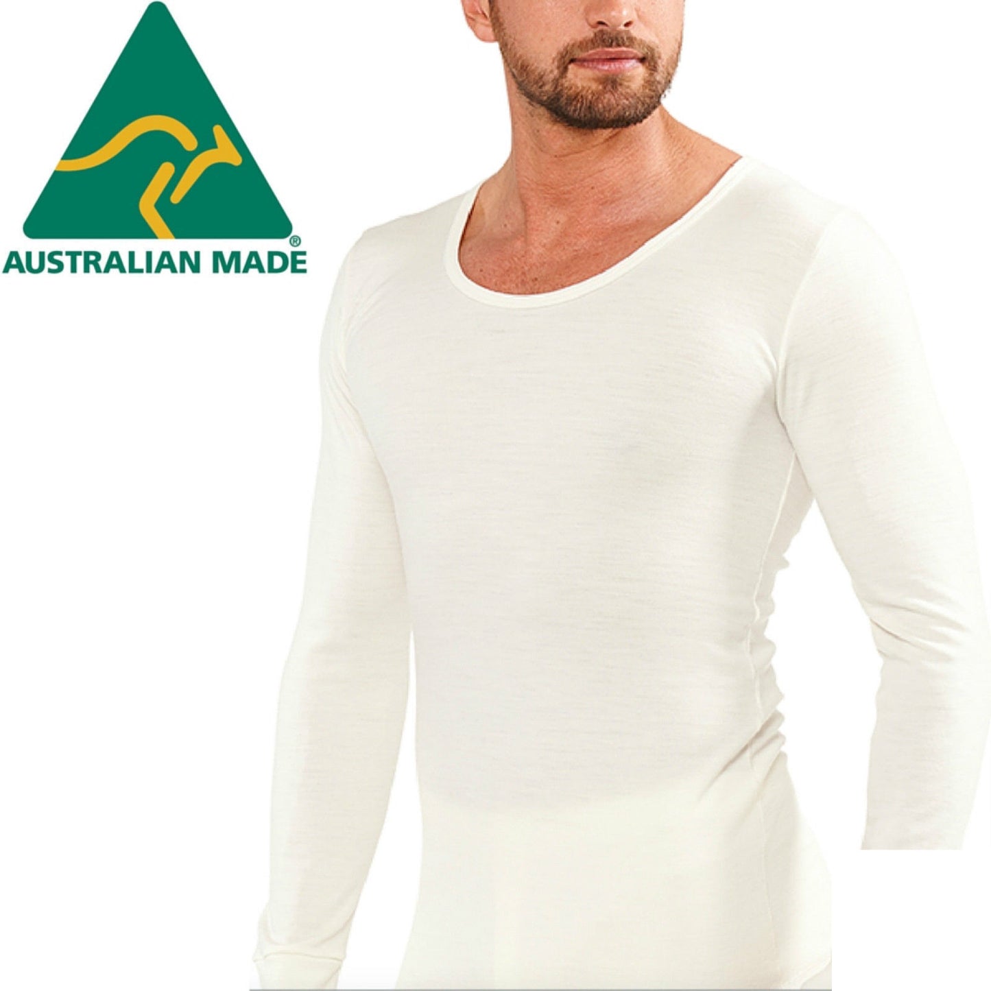 Mens THERMAL Long Sleeve Top Merino Wool Blend Underwear AUS MADE Thermals Warm - Medium (95cm)