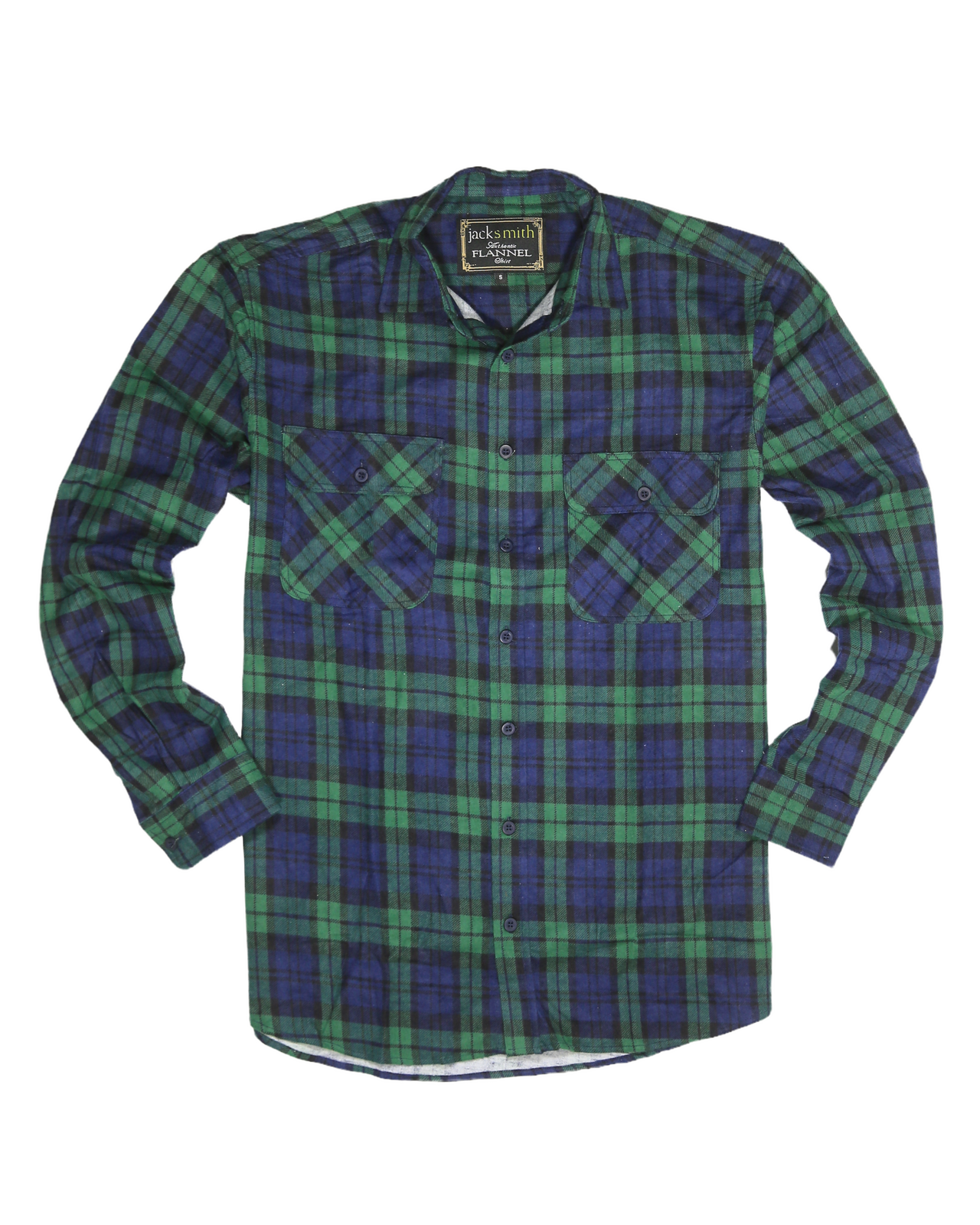 Mens Flannelette Long Sleeve Shirt 100% Cotton Check Authentic Flannel - Full Placket - Green - L