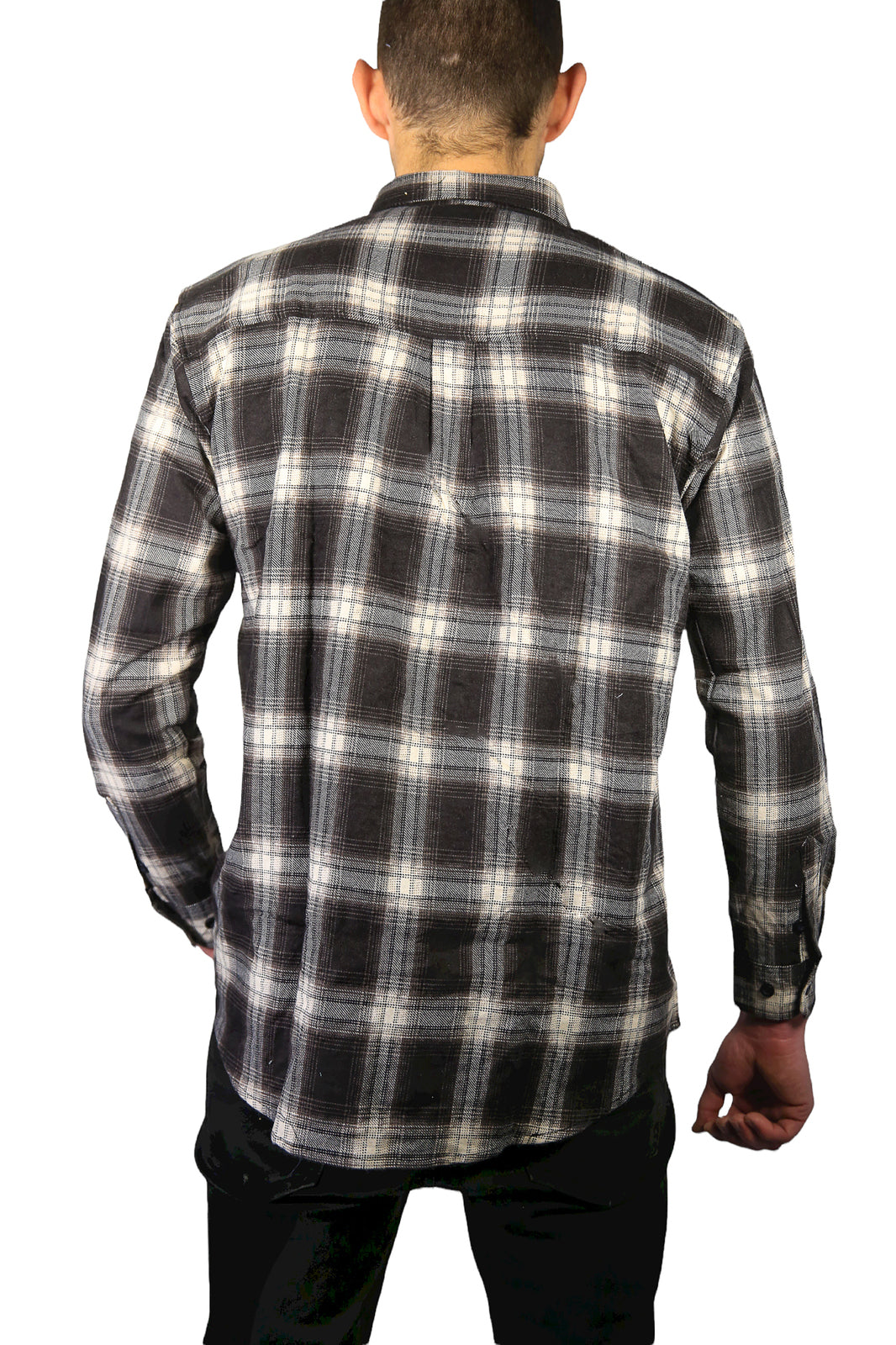 Mens Flannelette Long Sleeve Shirt 100% Cotton Check Authentic Flannel - Full Placket - Black - 8XL