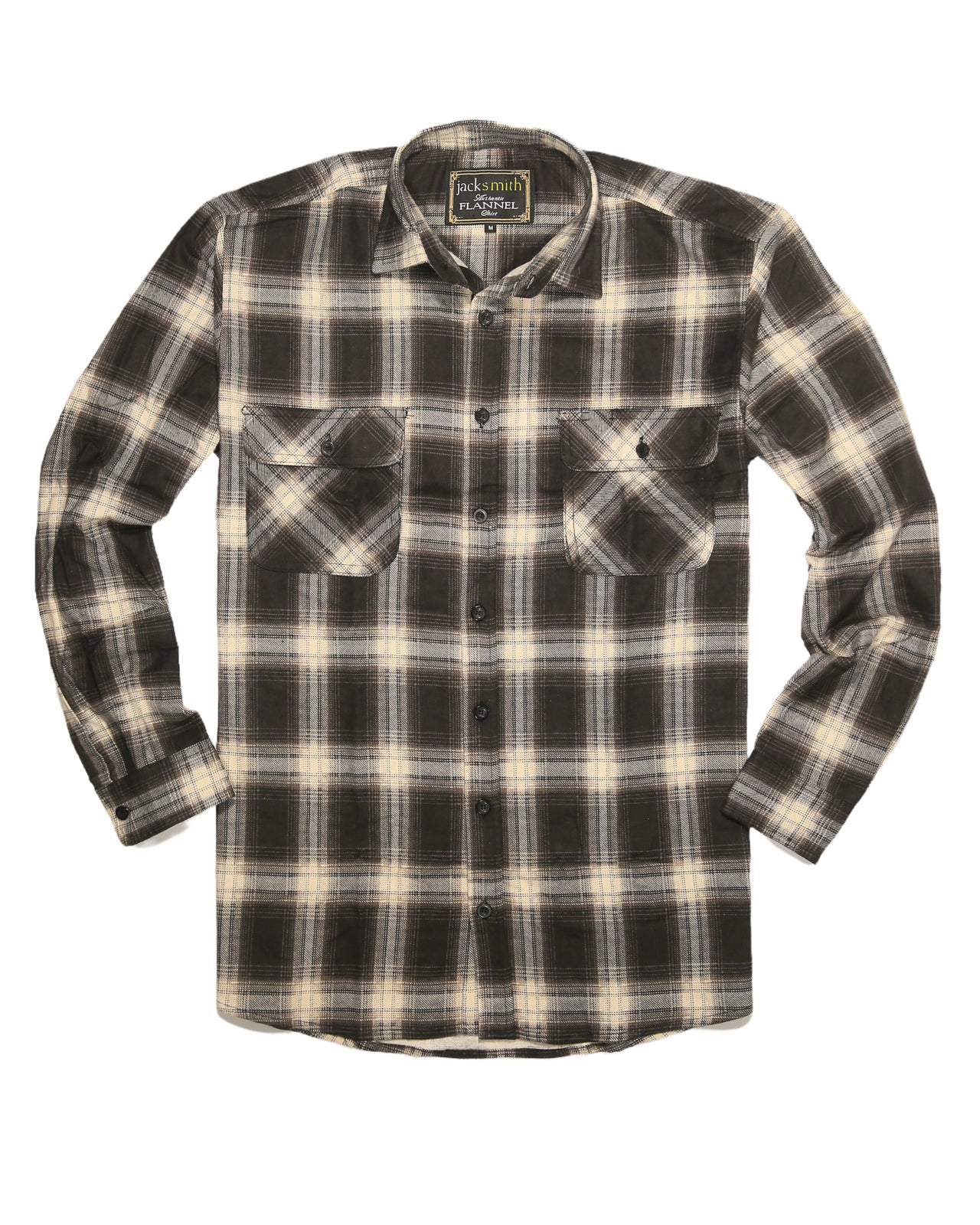 Mens Flannelette Long Sleeve Shirt 100% Cotton Check Authentic Flannel - Full Placket - Black - 8XL