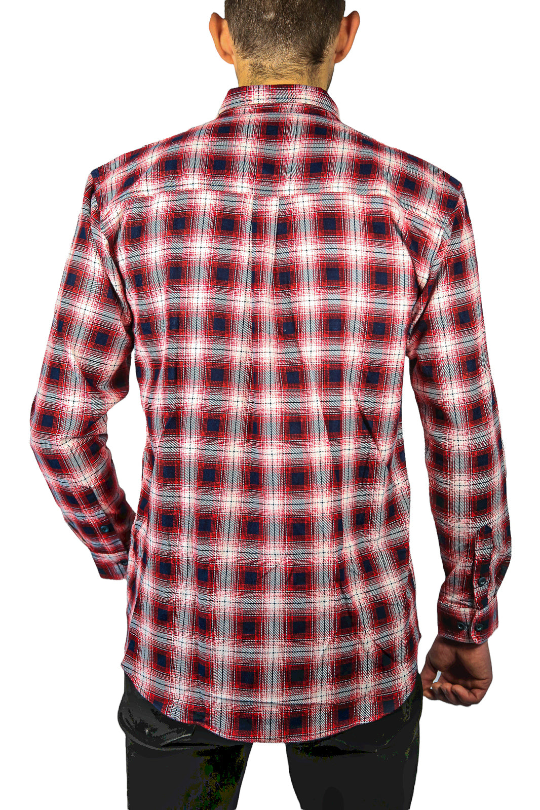 Mens 100% Cotton Flannelette Shirt Long Sleeve Check Authentic Flannel - Red/Navy - XXL