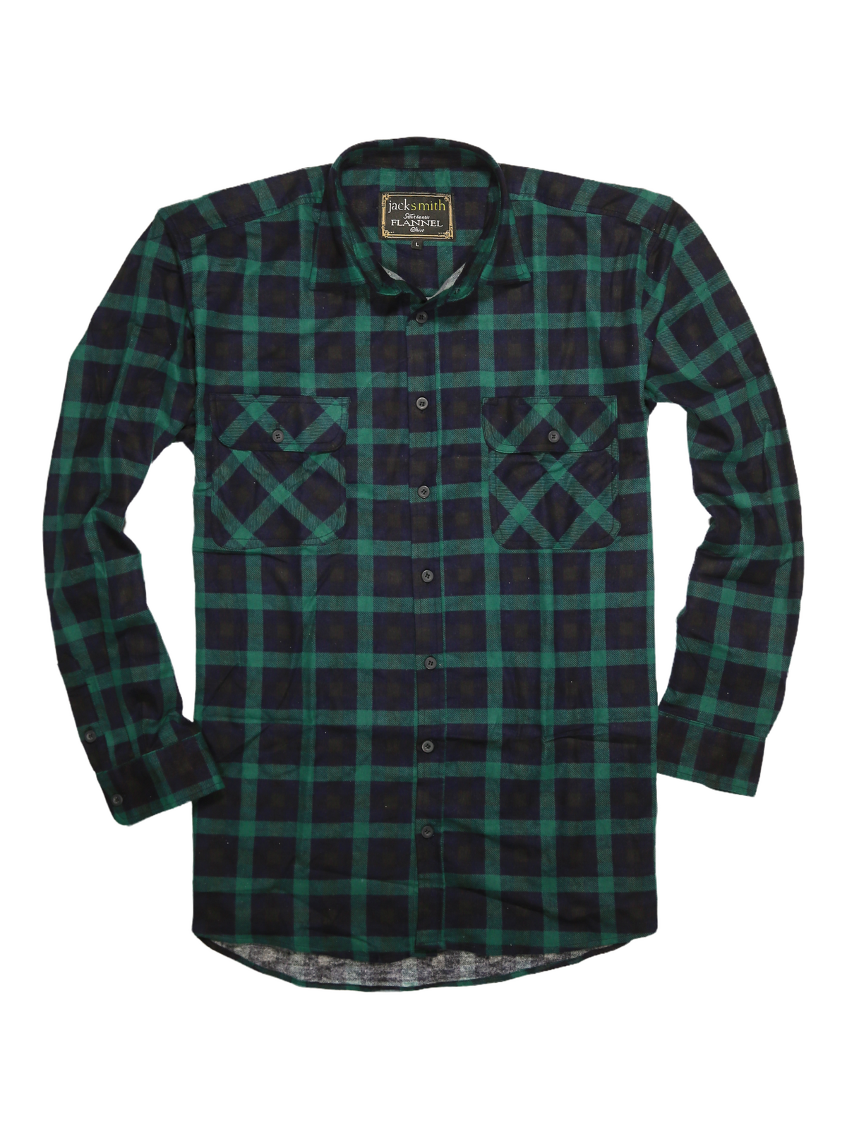 Mens 100% Cotton Flannelette Shirt Long Sleeve Check Authentic Flannel - Green/Navy - 4XL