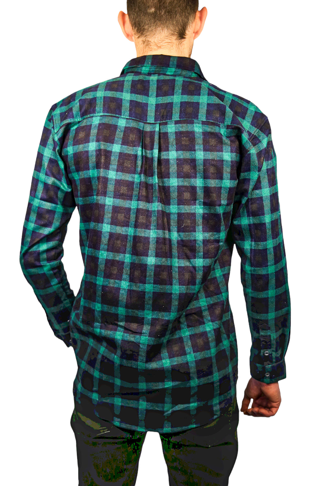 Mens 100% Cotton Flannelette Shirt Long Sleeve Check Authentic Flannel - Green/Navy - 4XL