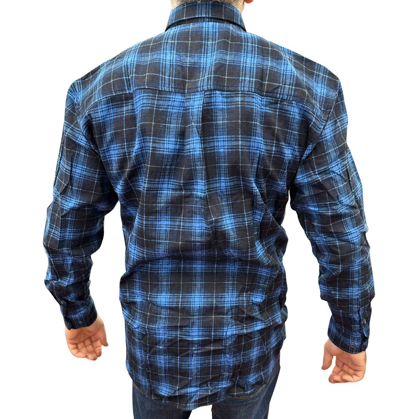 Mens Flannelette Long Sleeve Pullover Shirt 100% Cotton Flannel - Half Placket - Blue - 3XL