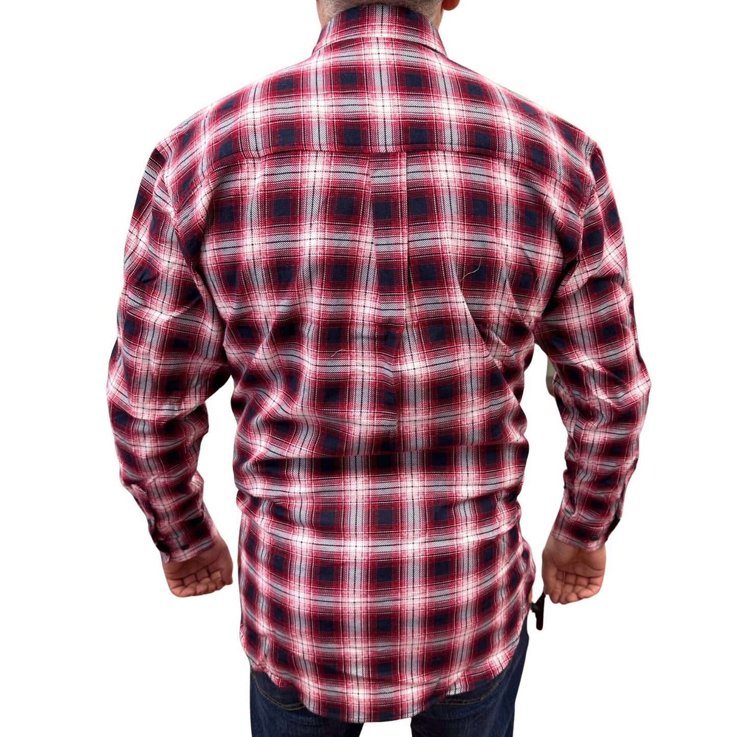 Mens Flannelette Long Sleeve Pullover Shirt 100% Cotton Flannel - Half Placket - Red/Black - XXL