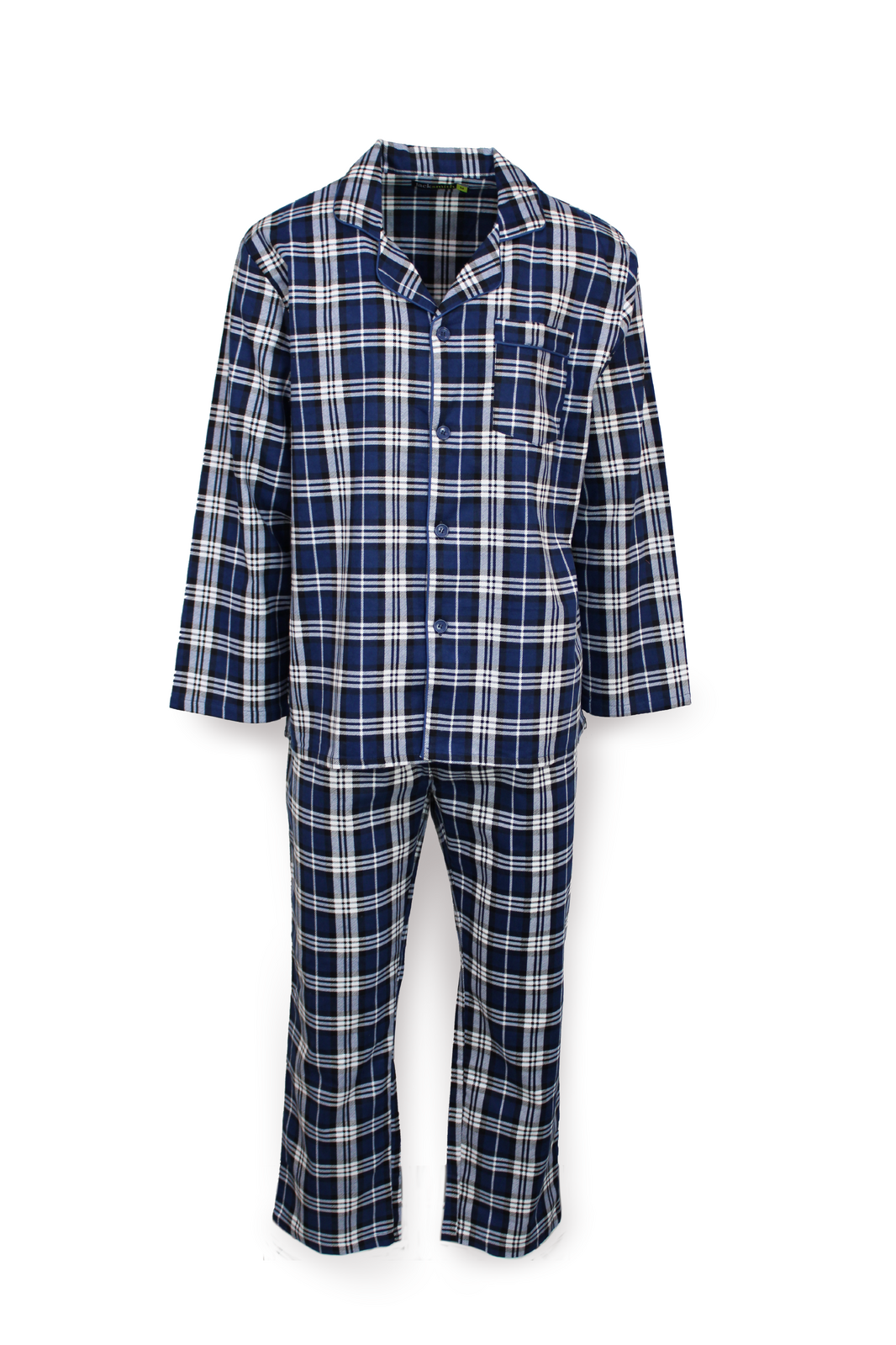 Mens Flannelette Pyjama Set Sleepwear Soft 100% Cotton PJs - Blue Check - 4XL