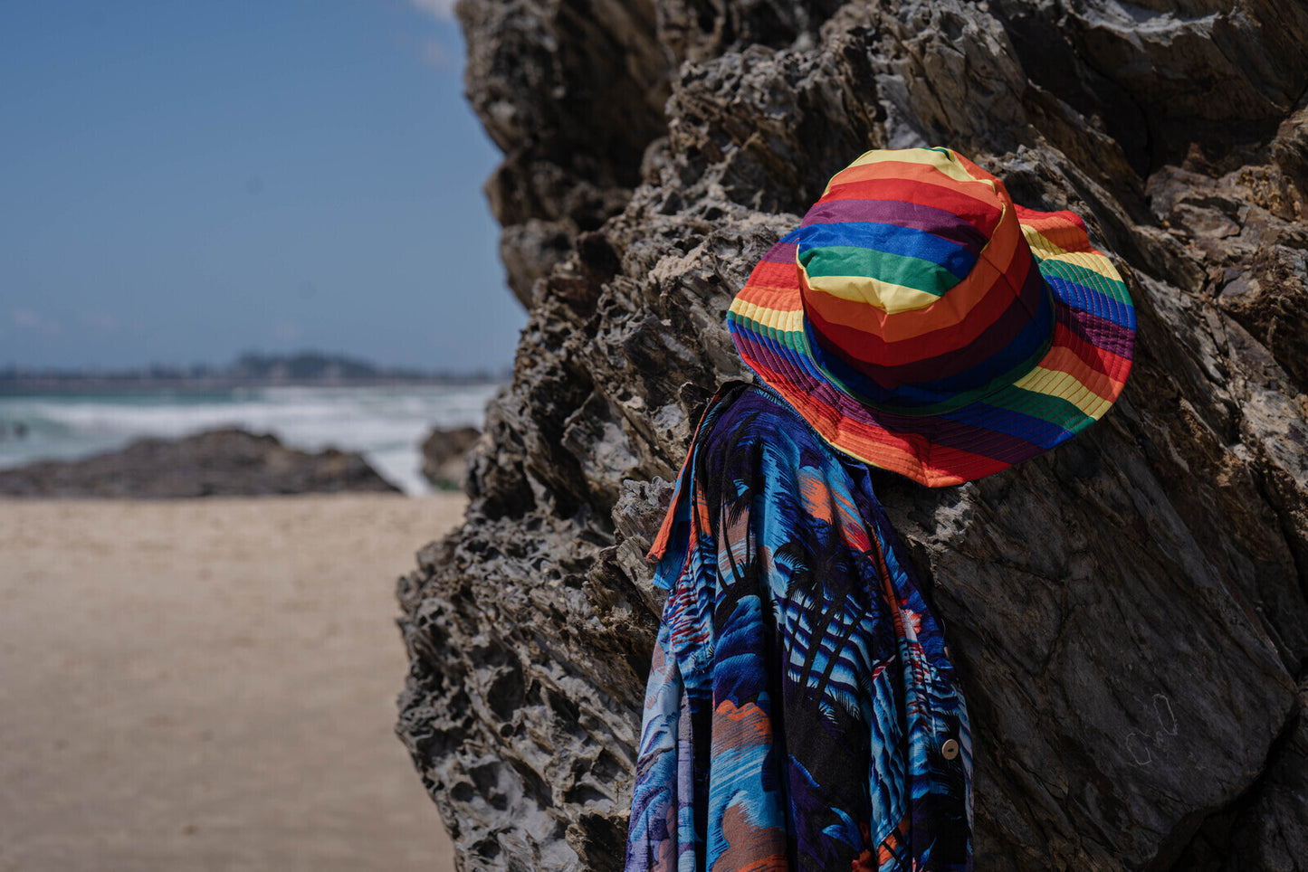 Rainbow Terry Towelling Bucket Hat Gay Lesbian Mardi Gras Party Cap LGBT - Reversible - Small (54cm)