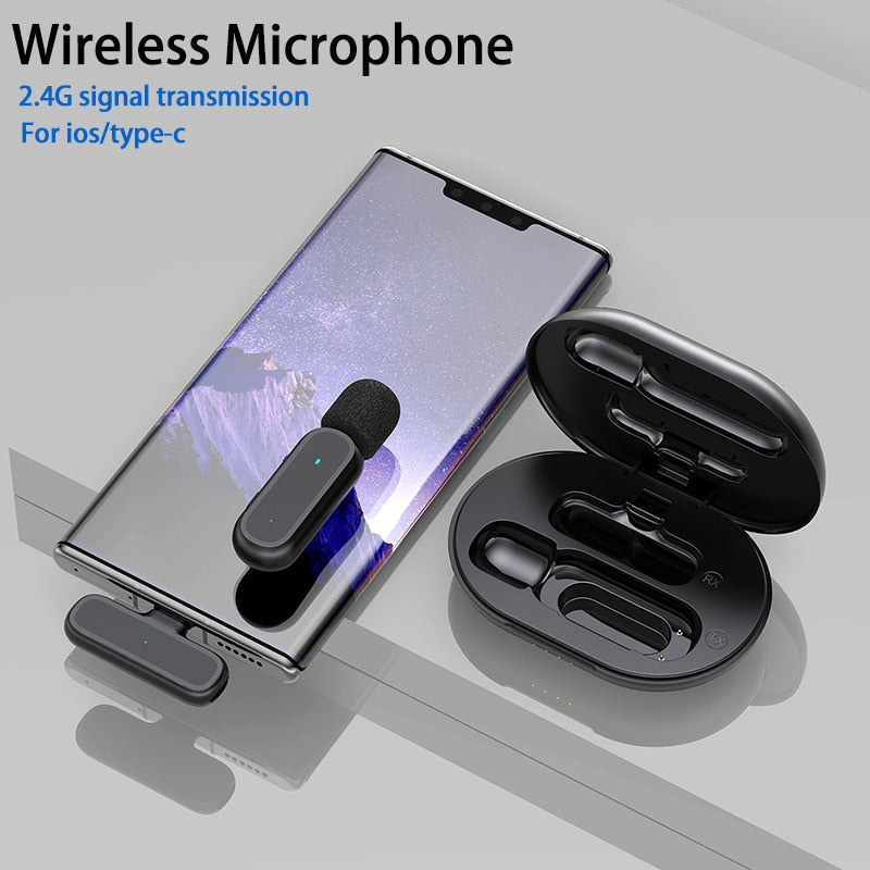 Professional Wireless Lavalier Microphone Set with Portable Charging Box Crystal Clear Audio - 2in1-Lightning