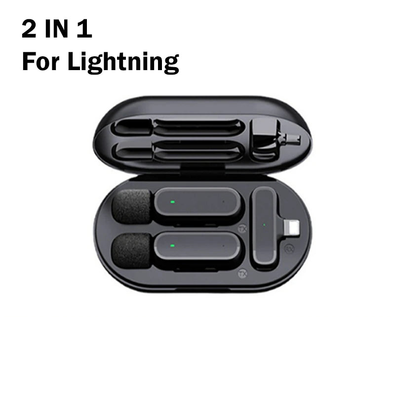 Professional Wireless Lavalier Microphone Set with Portable Charging Box Crystal Clear Audio - 2in1-Lightning