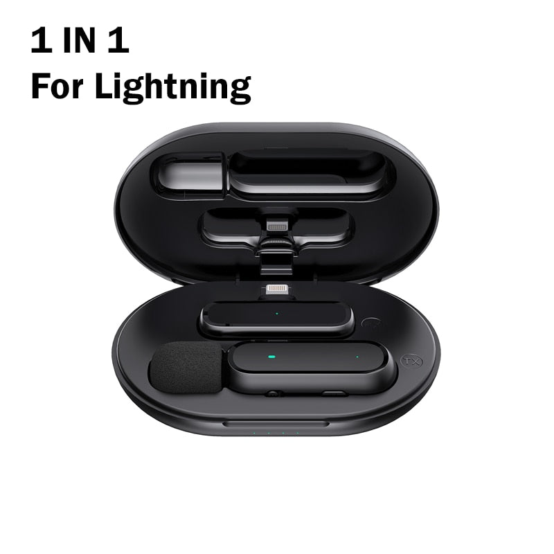 Professional Wireless Lavalier Microphone Set with Portable Charging Box Crystal Clear Audio - 2in1-Lightning