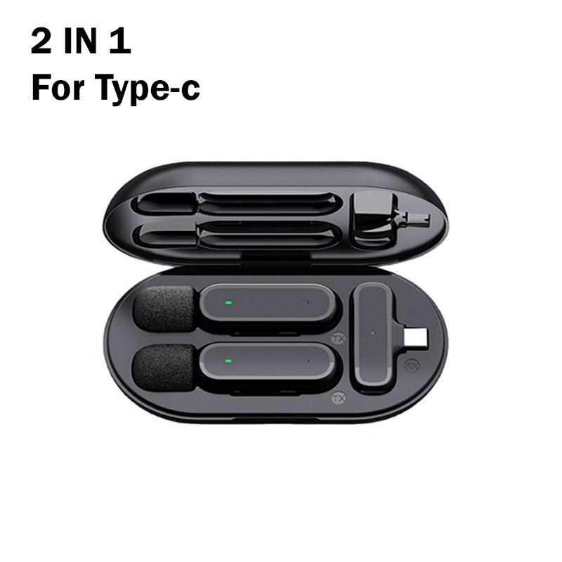 Professional Wireless Lavalier Microphone Set with Portable Charging Box Crystal Clear Audio - 2in1-Lightning