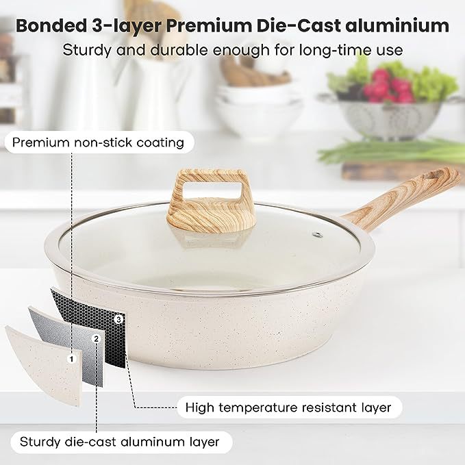 YEJ 12-Piece Non-Stick Complete Cookware Set | Pots, Pans & Utensils (White)