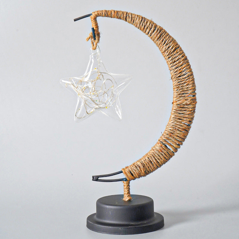 LED Multi-Shape Decorative Lights Purple Star, Moon, Apple USB Night Lights with Handmade Hemp Rope, Warm Iron Craft, Perfect Birthday & Christmas Gift