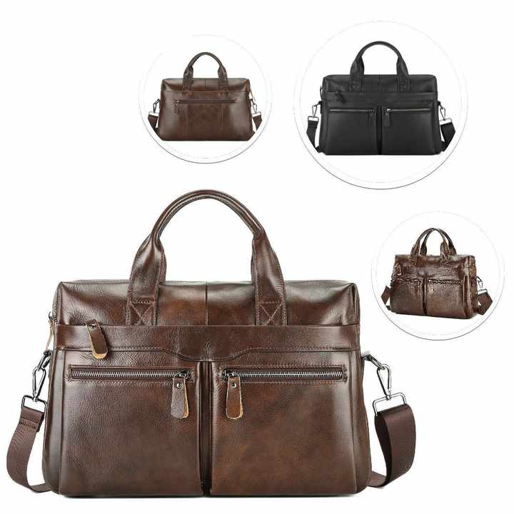 Coffee Men's Genuine Leather Briefcase - Classic Business Messenger Bag